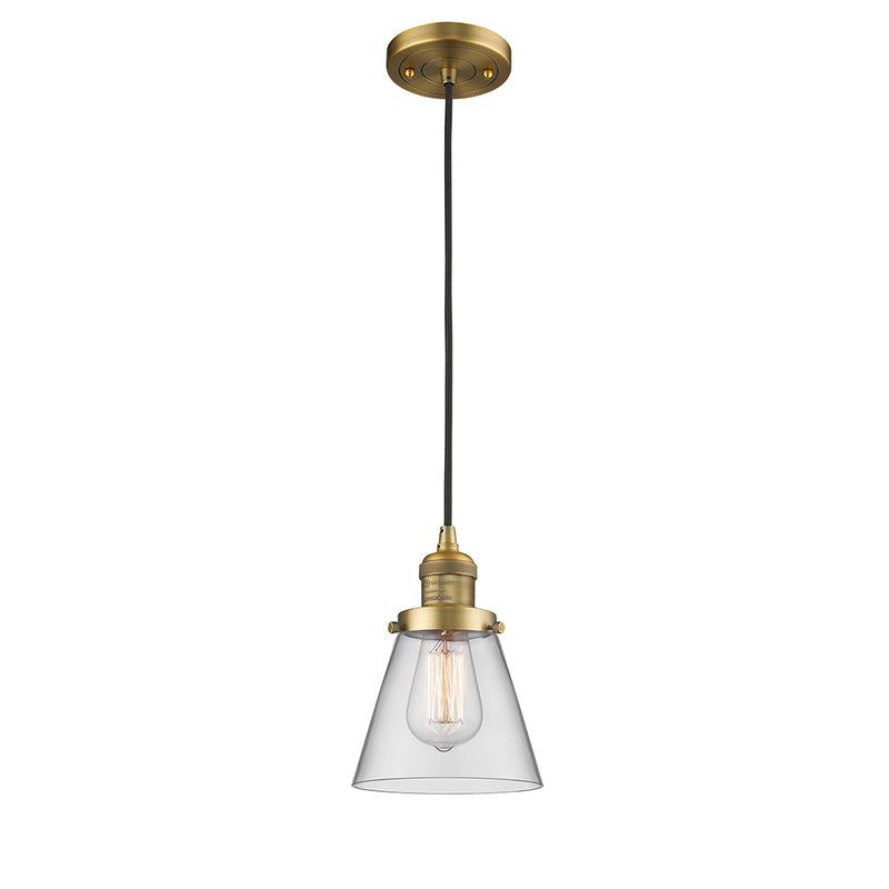 Cone Mini Pendant shown in the Brushed Brass finish with a Clear shade