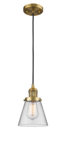 Innovations Lighting Small Cone 1-100 watt 6 inch Brushed Brass Mini Pendant with Clear glass 201CBBG62