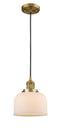 Innovations Lighting Large Bell 1-100 watt 8 inch Brushed Brass Mini Pendant with Matte White Cased glass 201CBBG71