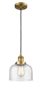 Innovations Lighting Large Bell 1-100 watt 8 inch Brushed Brass Mini Pendant with Seedy glass 201CBBG74