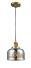 Innovations Lighting Large Bell 1-100 watt 8 inch Brushed Brass Mini Pendant with Silver Plated Mercury glass 201CBBG78