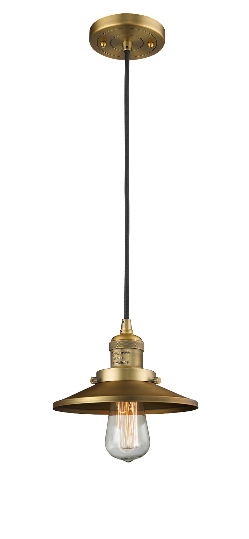 Innovations Lighting Railroad 1-100 watt 8 inch Brushed Brass Mini Pendant with Brushed Brass Railroad shades  201CBBM4