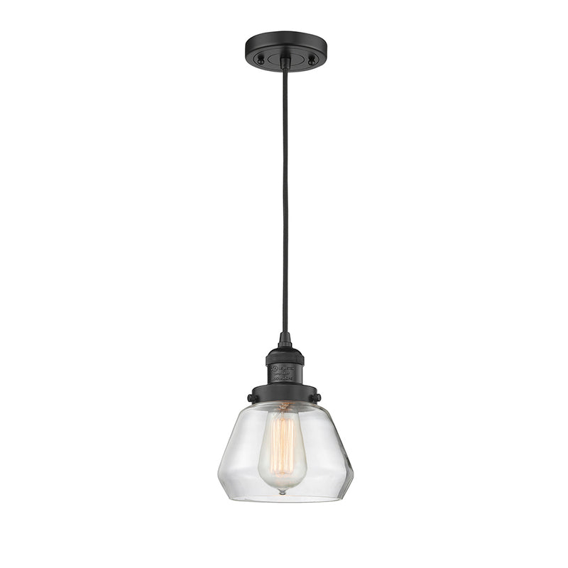 Fulton Mini Pendant shown in the Matte Black finish with a Clear shade