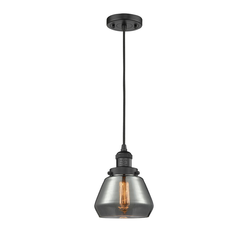 Fulton Mini Pendant shown in the Matte Black finish with a Plated Smoke shade