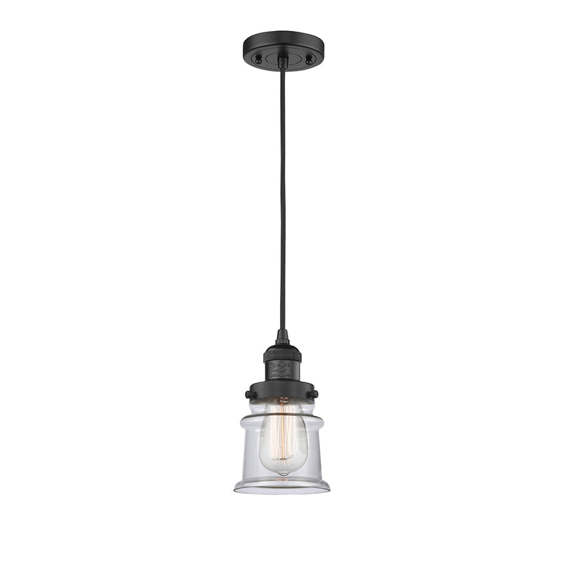 Canton Mini Pendant shown in the Matte Black finish with a Clear shade