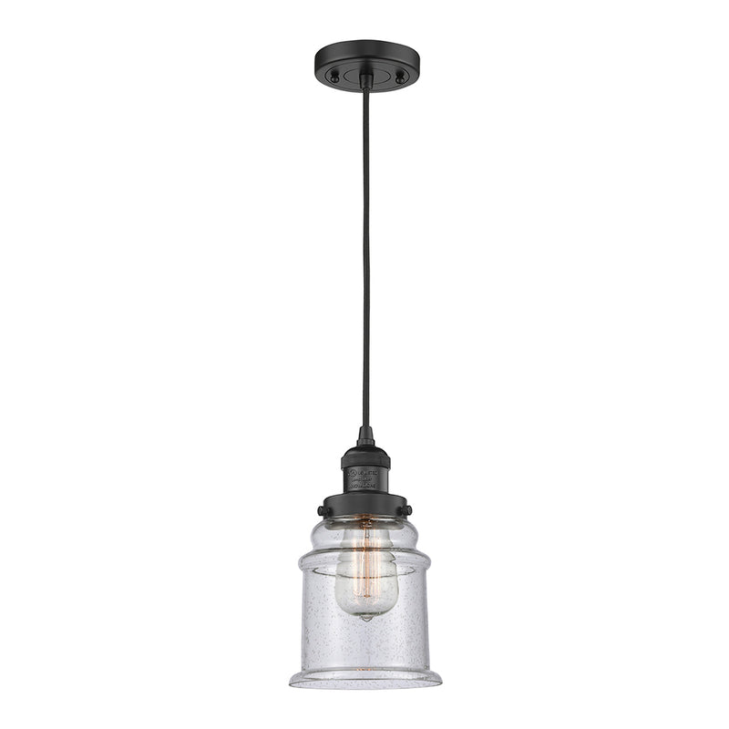 Canton Mini Pendant shown in the Matte Black finish with a Seedy shade