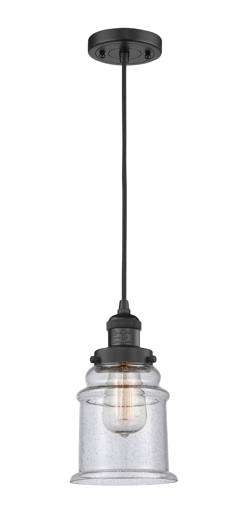 Innovations Lighting Canton 1-100 watt 6.5 inch Black Mini Pendant with Seedy glass 201CBKG184