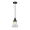 Bellmont Mini Pendant shown in the Matte Black finish with a Clear shade