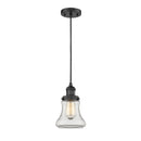 Bellmont Mini Pendant shown in the Matte Black finish with a Clear shade