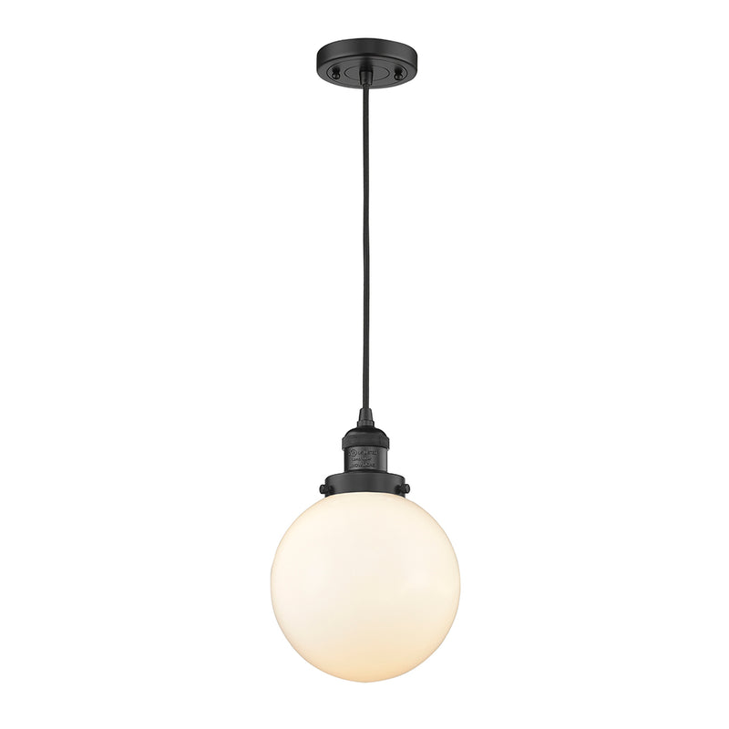 Beacon Mini Pendant shown in the Matte Black finish with a Matte White shade