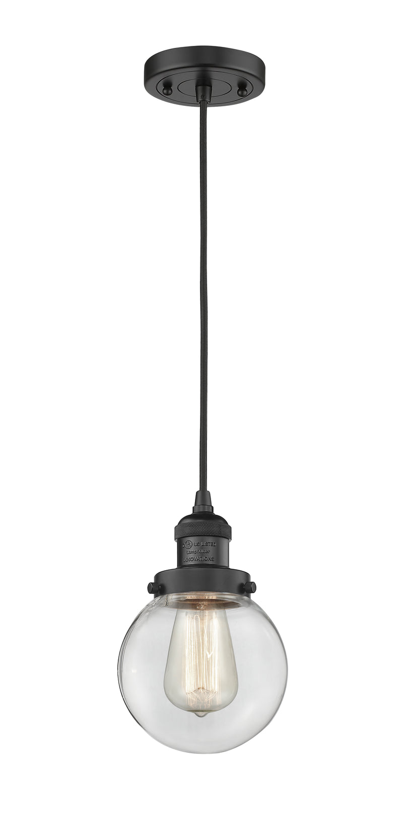 Innovations Lighting Beacon 1-100 watt 6 inch Black Mini Pendant with Clear glass 201CBKG2026