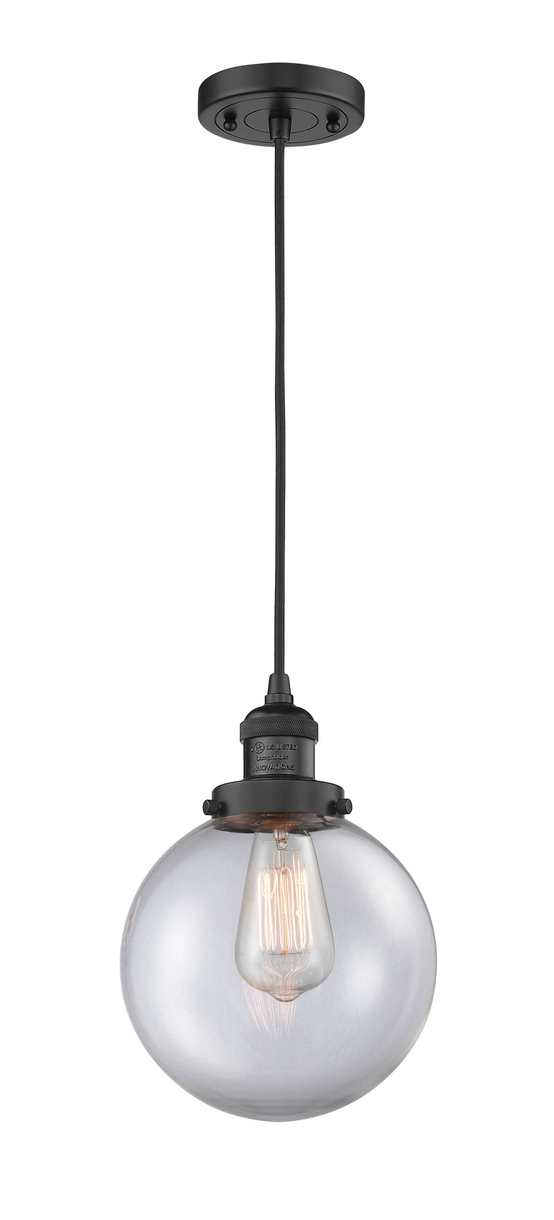 Innovations Lighting Beacon 1-100 watt 8 inch Black Mini Pendant with Clear glass 201CBKG2028