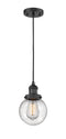 Innovations Lighting Beacon 1-100 watt 6 inch Black Mini Pendant with Seedy glass 201CBKG2046