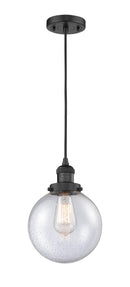 Innovations Lighting Beacon 1-100 watt 8 inch Black Mini Pendant with Seedy glass 201CBKG2048