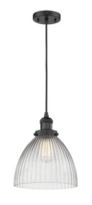 Innovations Lighting Seneca Falls 1-100 watt 9.5 inch Black Pendant with Clear glass 201CBKG222