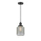 Stanton Mini Pendant shown in the Matte Black finish with a Clear Wire Mesh shade