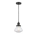 Olean Mini Pendant shown in the Matte Black finish with a Clear shade