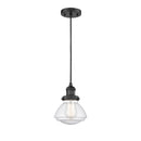 Olean Mini Pendant shown in the Matte Black finish with a Seedy shade