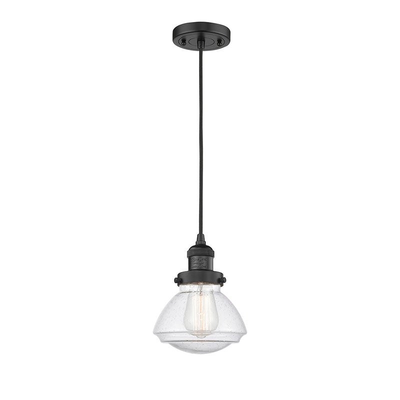 Olean Mini Pendant shown in the Matte Black finish with a Seedy shade