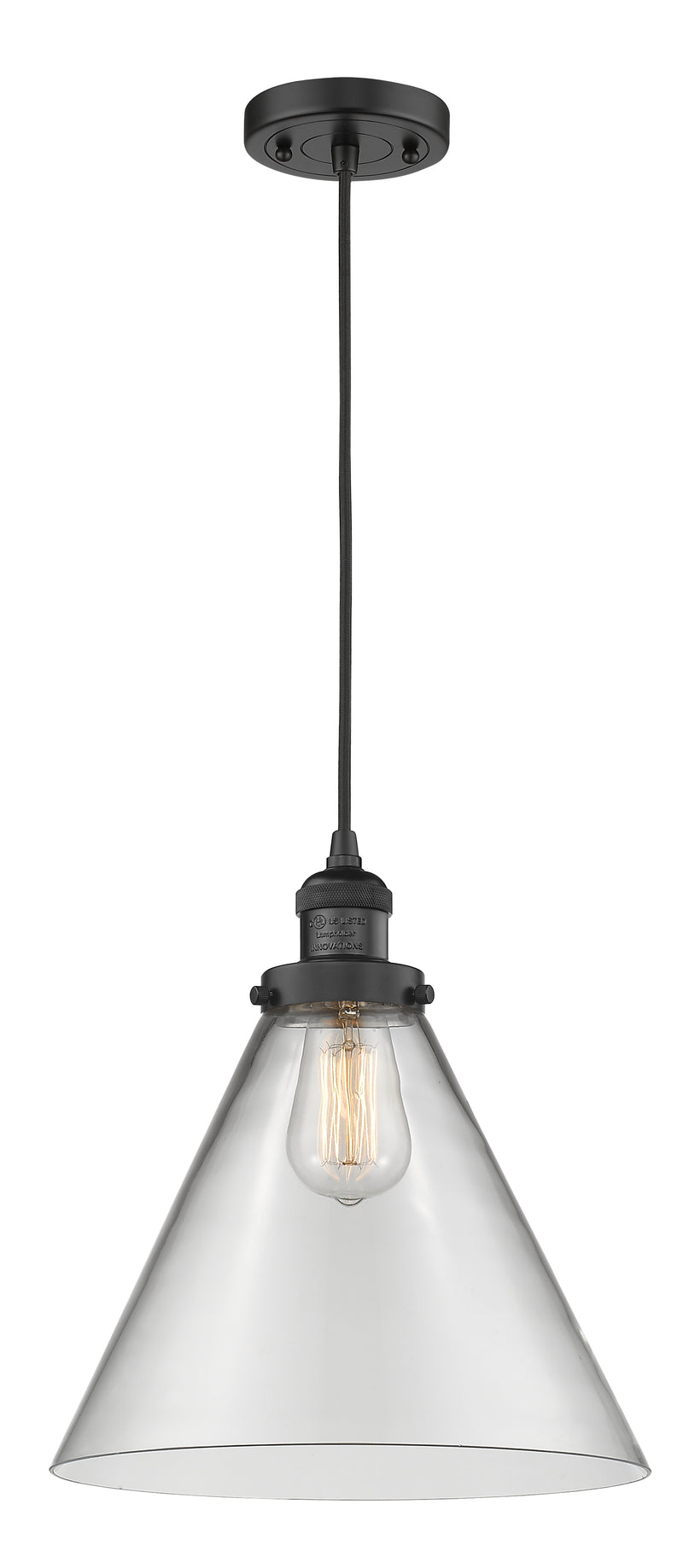 Innovations Lighting X-Large Cone 1-100 watt 12 inch Black Mini Pendant with Clear glass 201CBKG42L