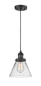 Innovations Lighting Large Cone 1-100 watt 8 inch Black Mini Pendant with Clear glass 201CBKG42