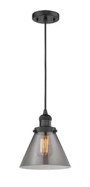 Innovations Lighting Large Cone 1-100 watt 8 inch Black Mini Pendant with Smoked glass 201CBKG43