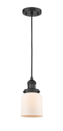 Innovations Lighting Small Bell 1-100 watt 5 inch Black Mini Pendant with Matte White Cased glass 201CBKG51