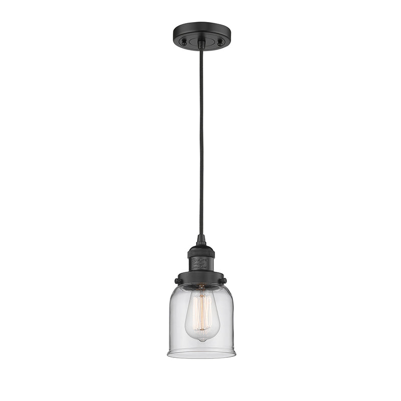 Bell Mini Pendant shown in the Matte Black finish with a Clear shade