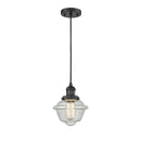 Oxford Mini Pendant shown in the Matte Black finish with a Clear shade