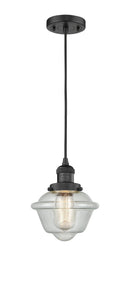 Innovations Lighting Small Oxford 1-100 watt 8 inch Black Mini Pendant with Seedy glass 201CBKG534