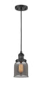 Innovations Lighting Small Bell 1-100 watt 5 inch Black Mini Pendant with Smoked glass 201CBKG53