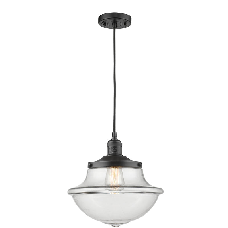 Oxford Mini Pendant shown in the Matte Black finish with a Clear shade