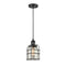 Bell Cage Mini Pendant shown in the Matte Black finish with a Silver Plated Mercury shade