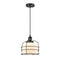 Bell Cage Mini Pendant shown in the Matte Black finish with a Matte White shade