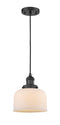 Innovations Lighting Large Bell 1-100 watt 8 inch Black Mini Pendant with Matte White Cased glass 201CBKG71