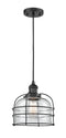 Innovations Lighting Large Bell Cage 1-100 watt 8 inch Black Mini Pendant with Clear glass 201CBKG72CE