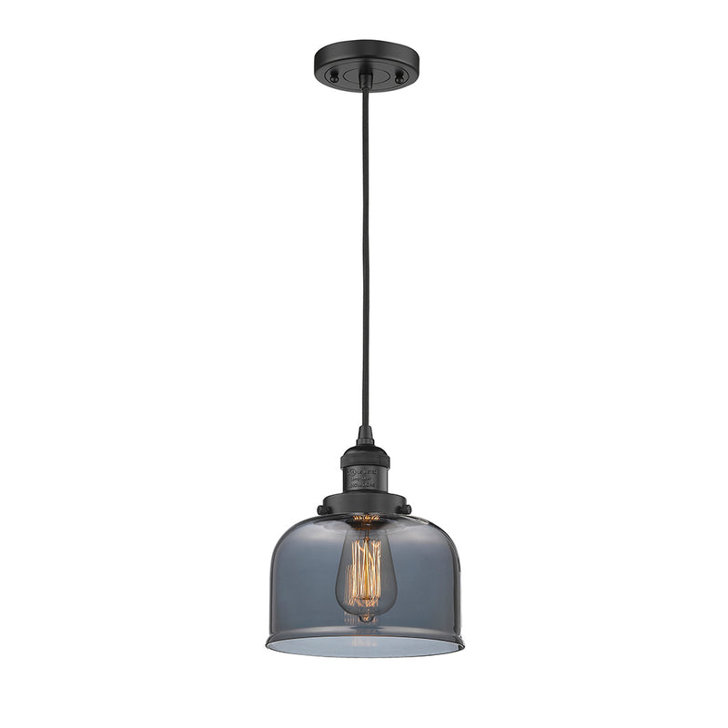 Bell Mini Pendant shown in the Matte Black finish with a Plated Smoke shade