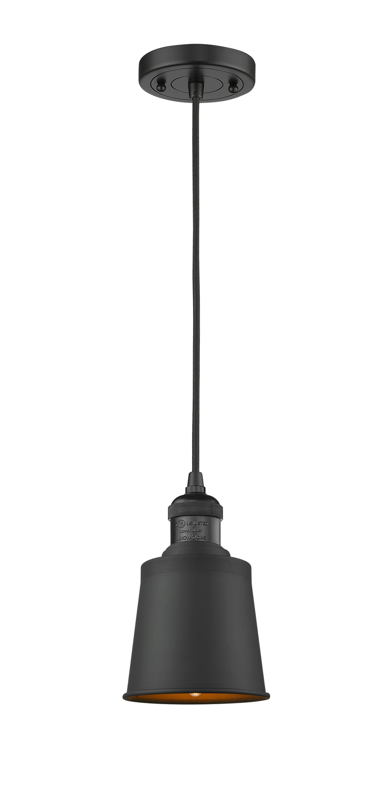 Innovations Lighting Addison 1-100 watt 5 inch Black Mini Pendant with Brushed Brass Addison shades  201CBKM9BK