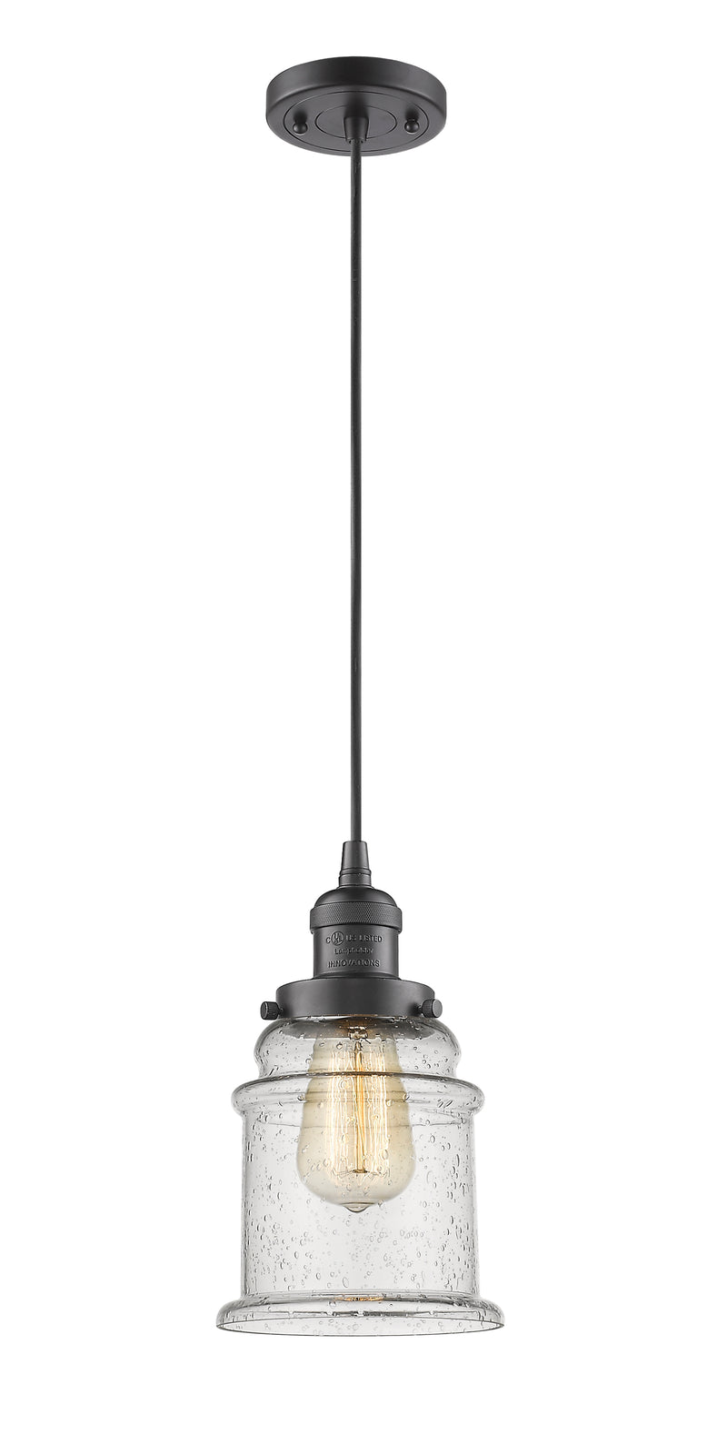 Innovations Lighting Canton 1-100 watt 6.5 inch Oil Rubbed Bronze Mini Pendant with Seedy glass 201COBG184