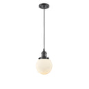 Beacon Mini Pendant shown in the Oil Rubbed Bronze finish with a Matte White shade