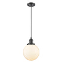 Beacon Mini Pendant shown in the Oil Rubbed Bronze finish with a Matte White shade