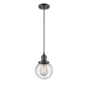 Beacon Mini Pendant shown in the Oil Rubbed Bronze finish with a Seedy shade