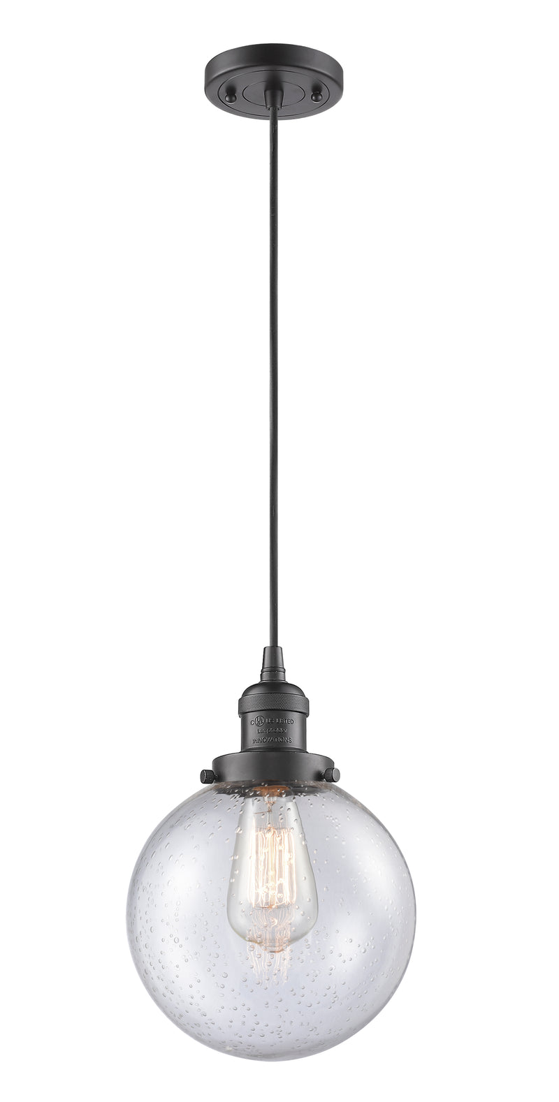 Innovations Lighting Beacon 1-100 watt 8 inch Oil Rubbed Bronze Mini Pendant with Seedy glass 201COBG2048