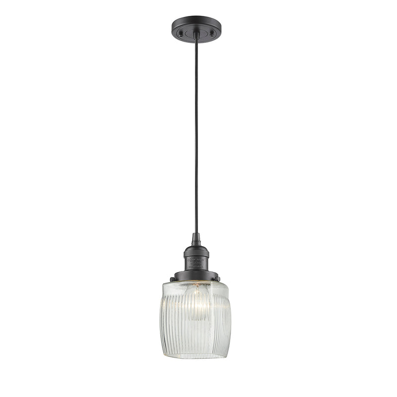 Colton Mini Pendant shown in the Oil Rubbed Bronze finish with a Clear Halophane shade