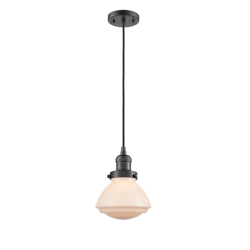 Olean Mini Pendant shown in the Oil Rubbed Bronze finish with a Matte White shade