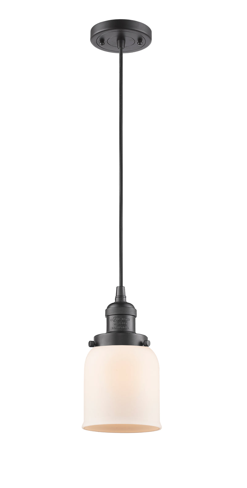 Innovations Lighting Small Bell 1-100 watt 5 inch Oil Rubbed Bronze Mini Pendant with Matte White Cased glass 201COBG51