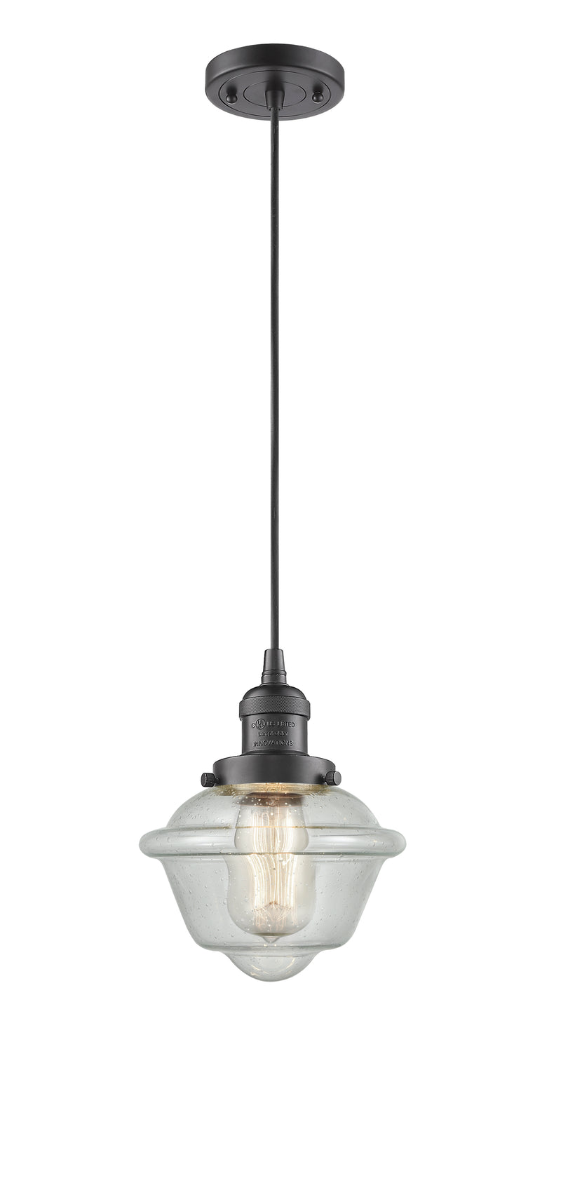 Innovations Lighting Small Oxford 1-100 watt 8 inch Oil Rubbed Bronze Mini Pendant with Seedy glass 201COBG534