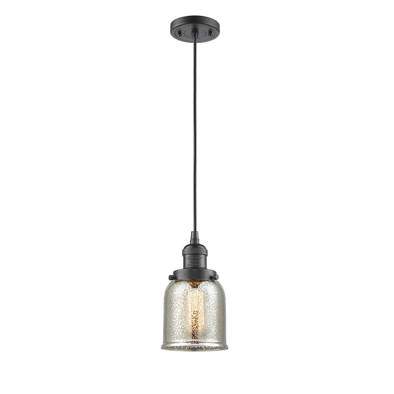 Bell Mini Pendant shown in the Oil Rubbed Bronze finish with a Silver Plated Mercury shade