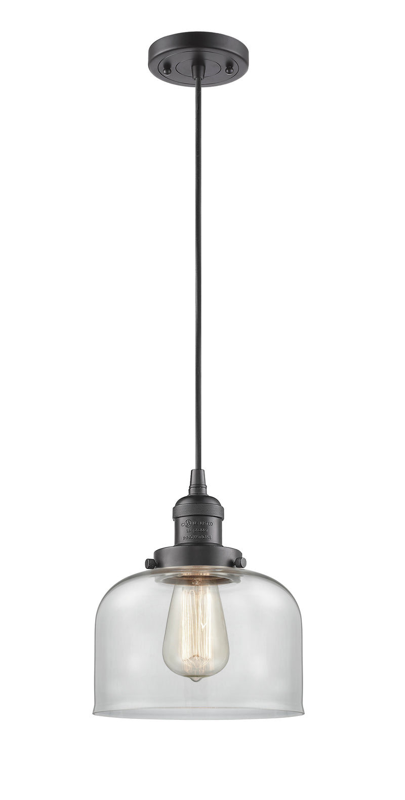 Innovations Lighting Large Bell 1-100 watt 8 inch Oil Rubbed Bronze Mini Pendant with Clear glass 201COBG72