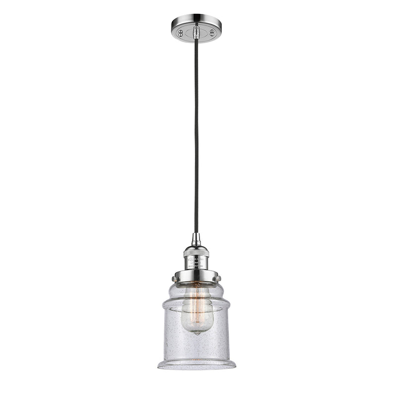 Canton Mini Pendant shown in the Polished Chrome finish with a Seedy shade